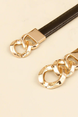 Gold Zinc Alloy Buckle Skinny Leather Belt - MXSTUDIO.COM