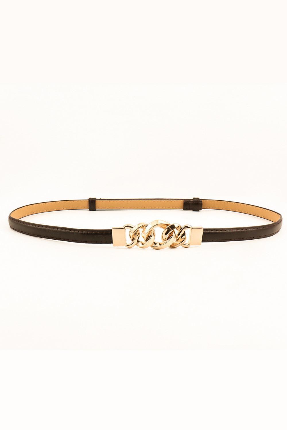 Gold Zinc Alloy Buckle Skinny Leather Belt - MXSTUDIO.COM
