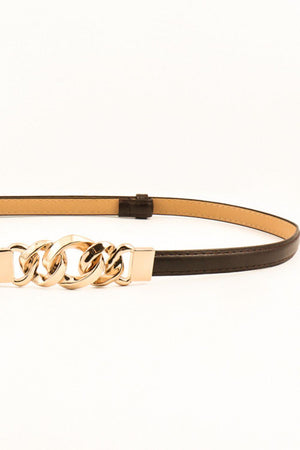 Gold Zinc Alloy Buckle Skinny Leather Belt - MXSTUDIO.COM