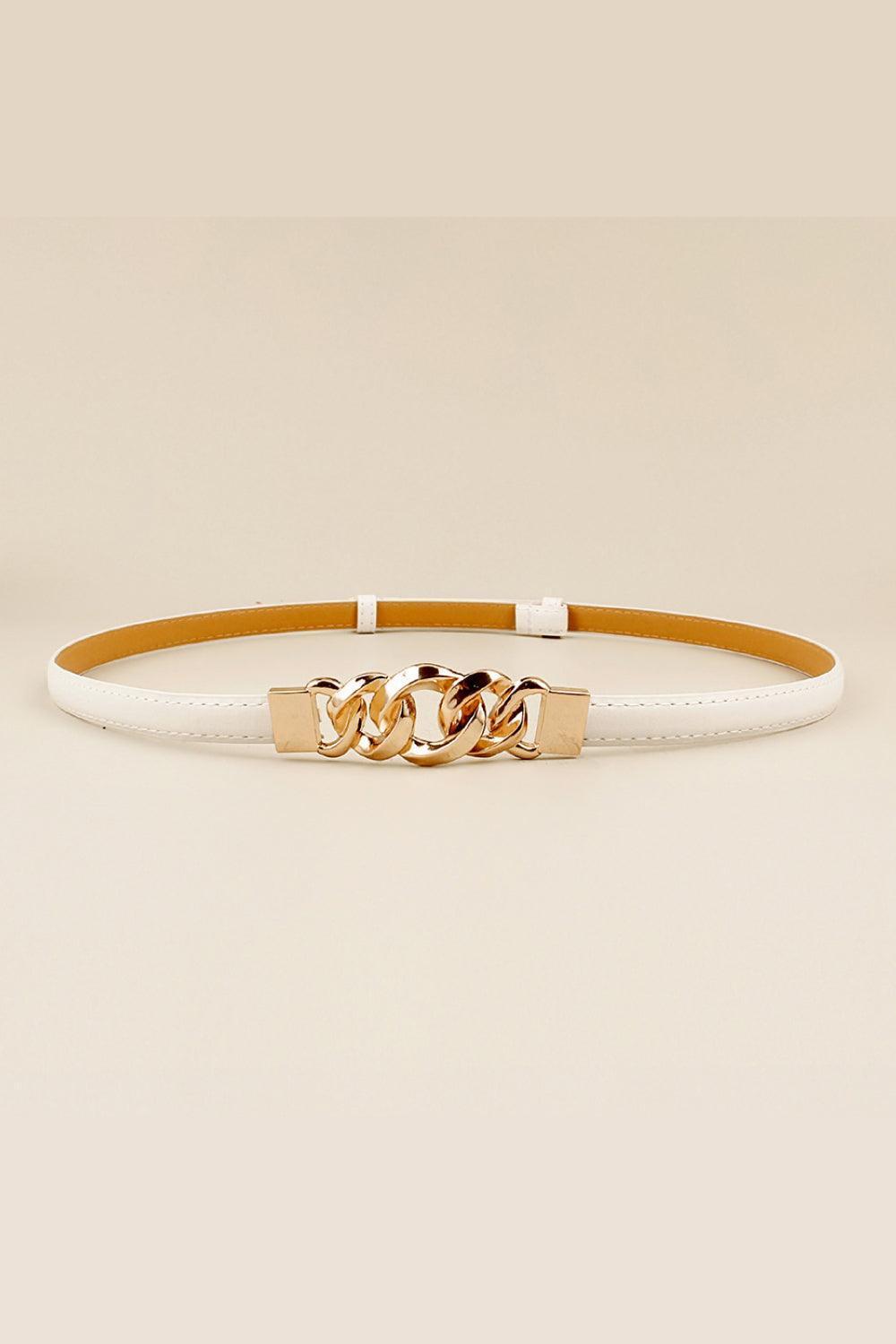 Gold Zinc Alloy Buckle Skinny Leather Belt - MXSTUDIO.COM