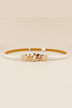 Gold Zinc Alloy Buckle Skinny Leather Belt - MXSTUDIO.COM