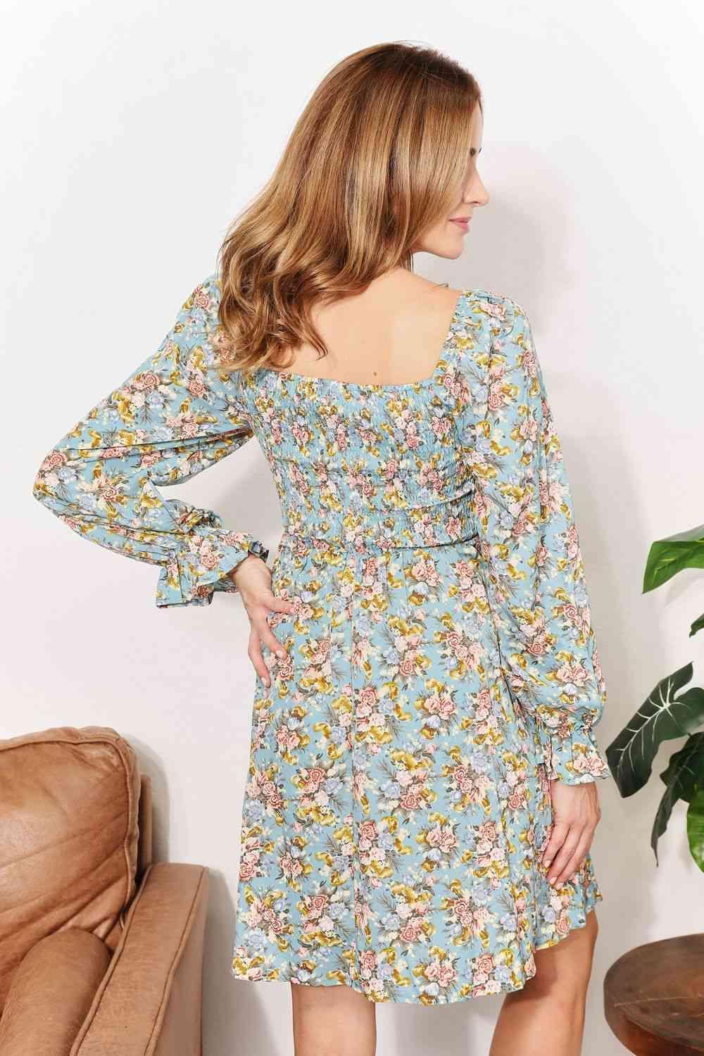 Graceful Charm Long Sleeve Floral Mini Dress - MXSTUDIO.COM