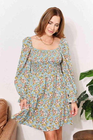 Graceful Charm Long Sleeve Floral Mini Dress - MXSTUDIO.COM