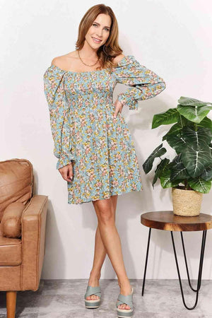 Graceful Charm Long Sleeve Floral Mini Dress - MXSTUDIO.COM