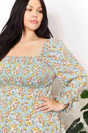 Graceful Charm Long Sleeve Floral Mini Dress - MXSTUDIO.COM