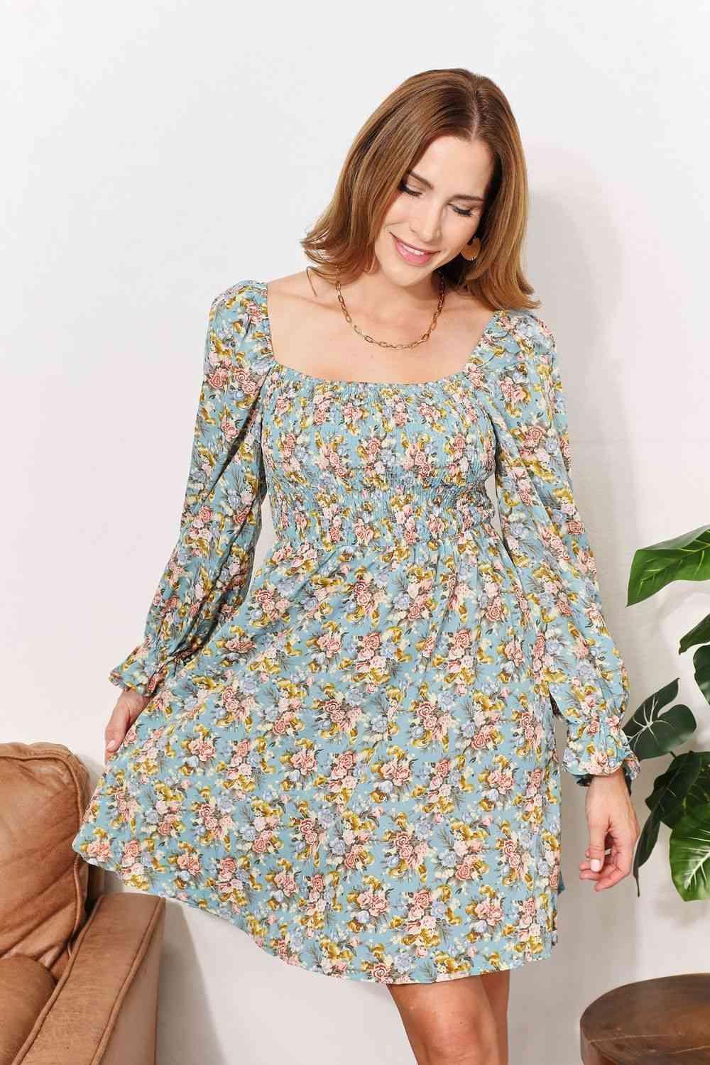 Graceful Charm Long Sleeve Floral Mini Dress - MXSTUDIO.COM