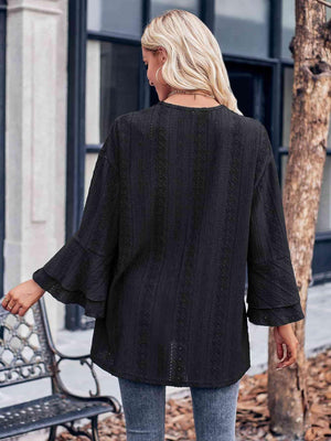 Graceful Embrace Eyelet Ruffle Sleeve Cardigan-MXSTUDIO.COM