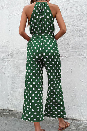 Grecian Belted Sleeveless Polka Dot Jumpsuit - MXSTUDIO.COM