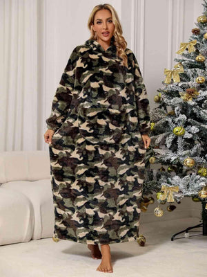 Green Camouflage Hooded Teddy Nightgown - MXSTUDIO.COM