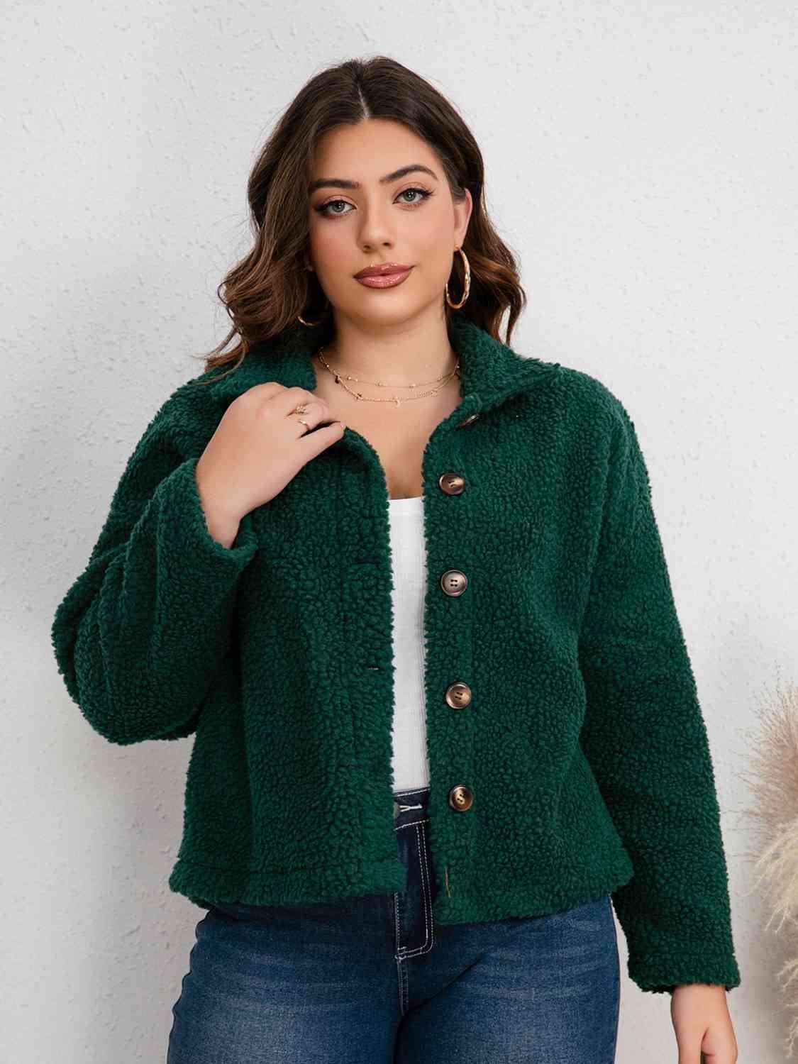 Groundbreaking Button Down Plus Size Green Jacket - MXSTUDIO.COM