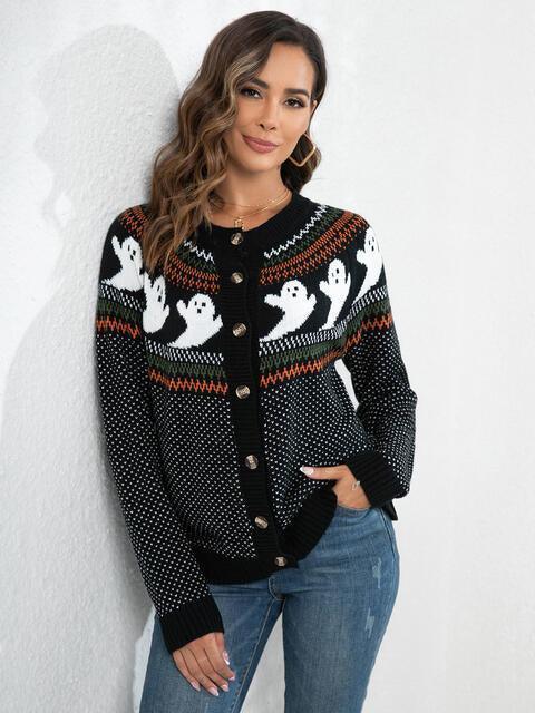 Halloween Ready Button Up Ghost Cardigan - MXSTUDIO.COM