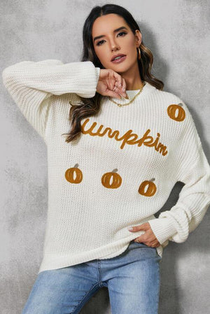 Halloween Snug Embroidered Pumpkin Sweater-MXSTUDIO.COM