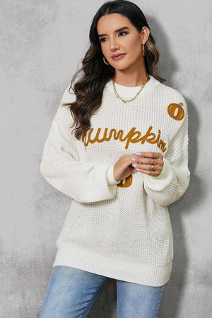 Halloween Snug Embroidered Pumpkin Sweater-MXSTUDIO.COM