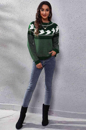 Halloween Warmth Crew Neck Ghost Sweater - MXSTUDIO.COM