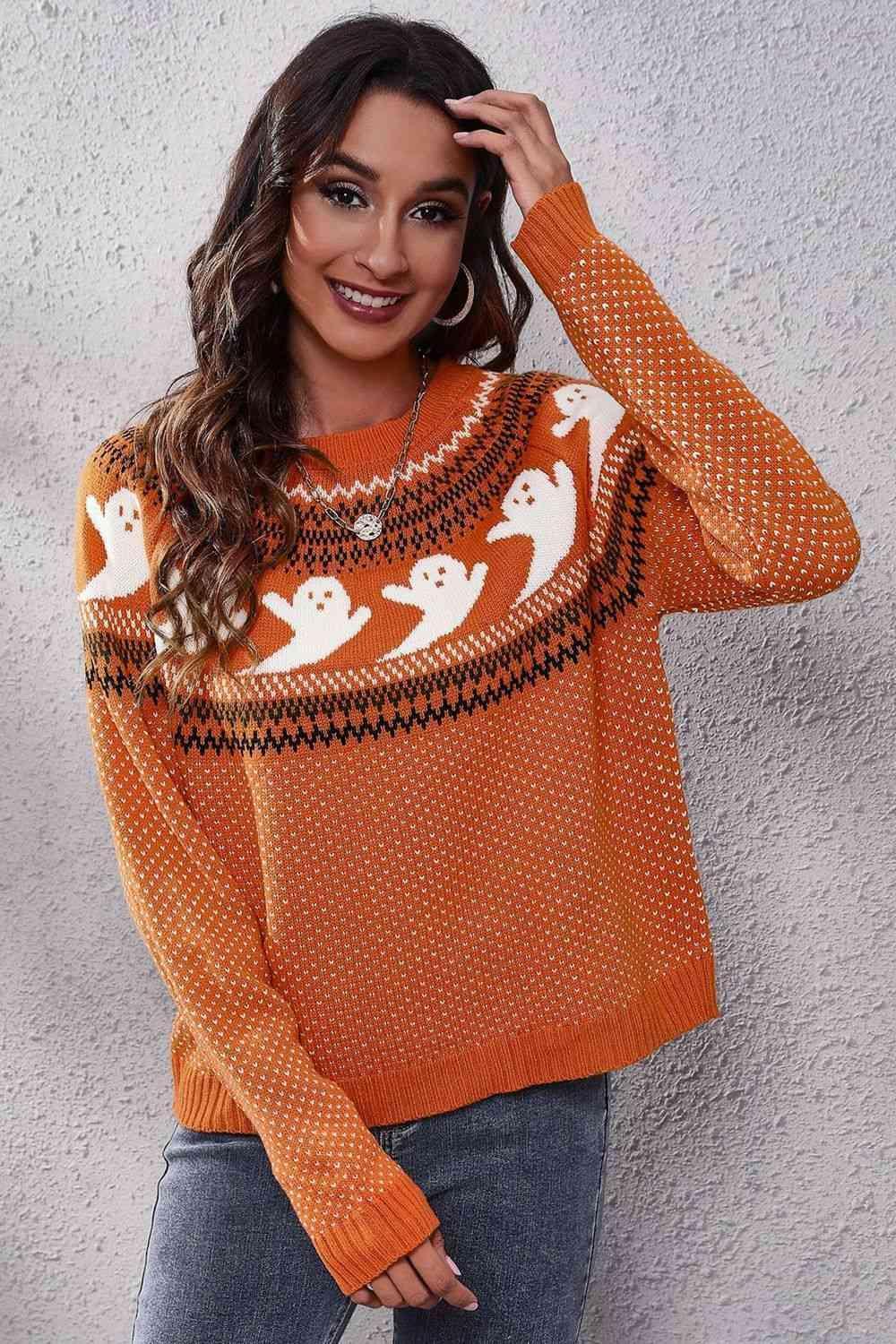 Halloween Warmth Crew Neck Ghost Sweater - MXSTUDIO.COM