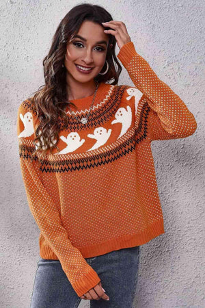 Halloween Warmth Crew Neck Ghost Sweater - MXSTUDIO.COM