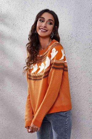 Halloween Warmth Crew Neck Ghost Sweater - MXSTUDIO.COM