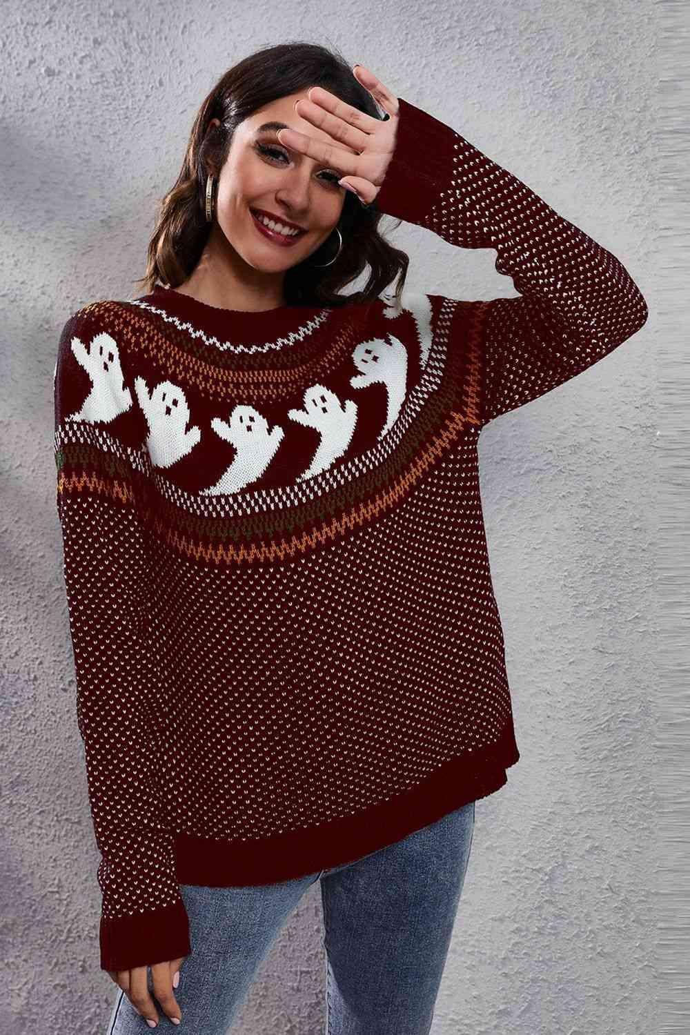 Halloween Warmth Crew Neck Ghost Sweater - MXSTUDIO.COM