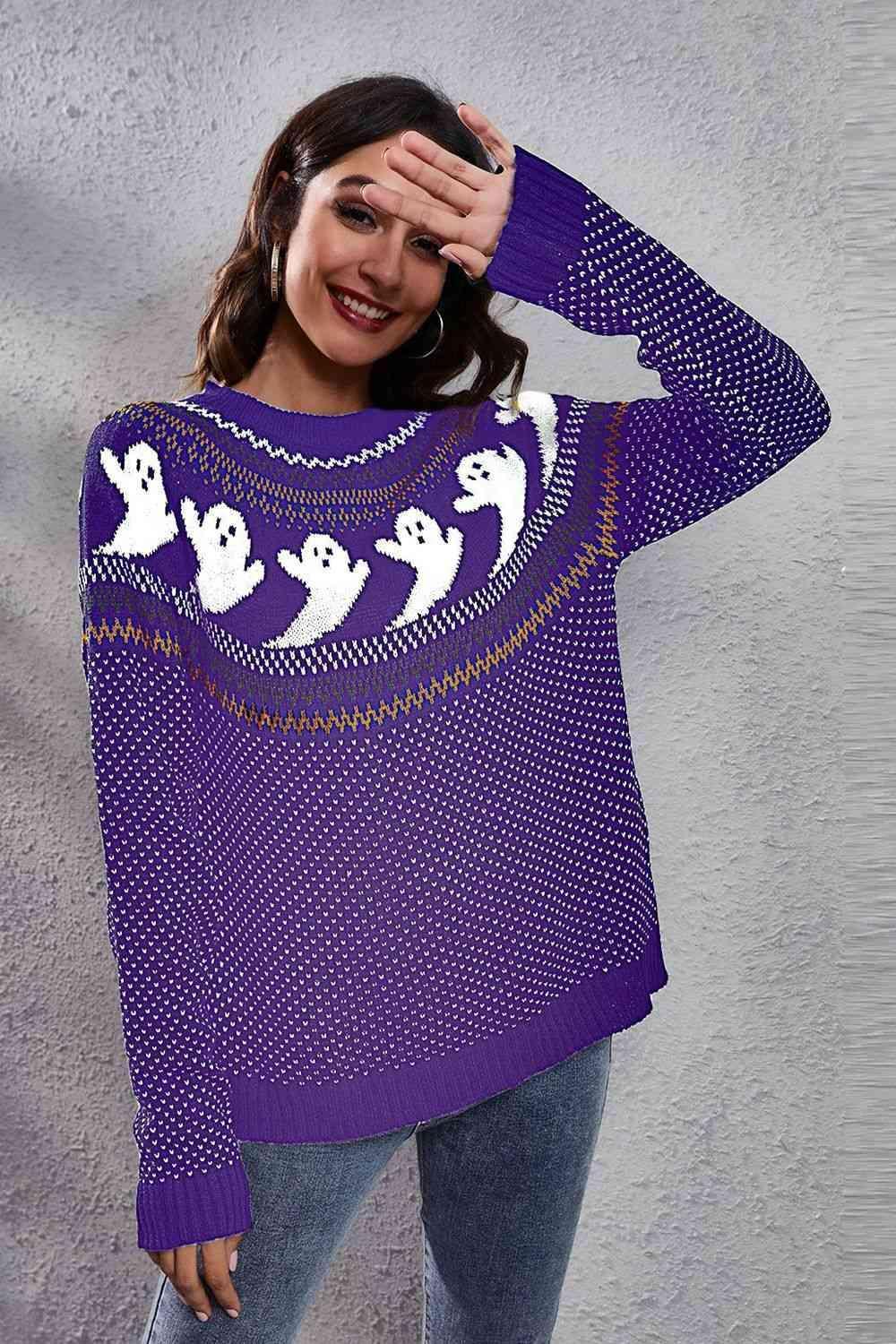 Halloween Warmth Crew Neck Ghost Sweater - MXSTUDIO.COM