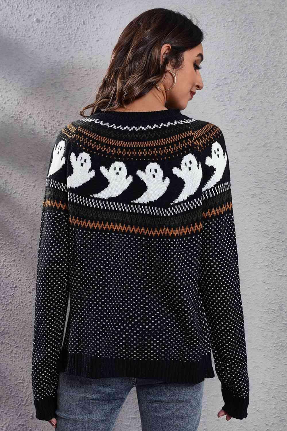 Halloween Warmth Crew Neck Ghost Sweater - MXSTUDIO.COM