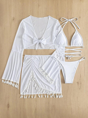 a woman's white bikinisuit with a tie around the waist