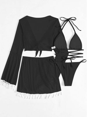a black and white bikinisuit with a matching bra