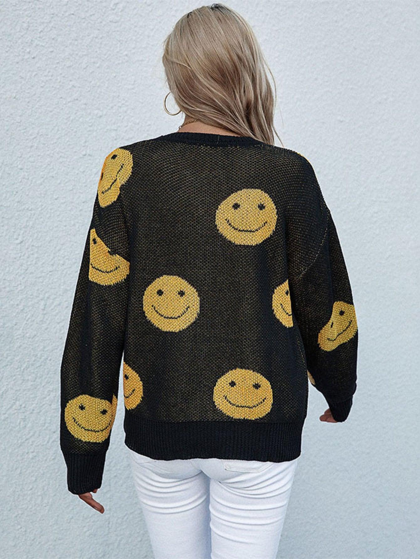 Happy Go Lucky Ribbed Smiley Face Sweater - MXSTUDIO.COM