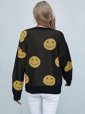 Happy Go Lucky Ribbed Smiley Face Sweater - MXSTUDIO.COM