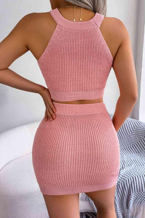 Heart Knitted Sleeveless Crop Top and Skirt Set-MXSTUDIO.COM