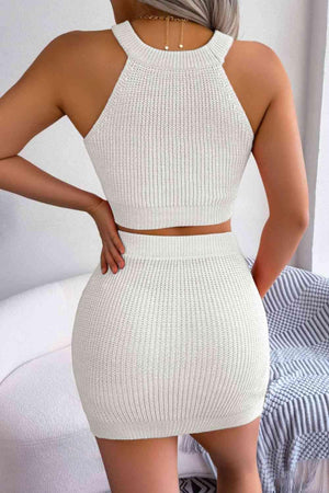 Heart Knitted Sleeveless Crop Top and Skirt Set-MXSTUDIO.COM