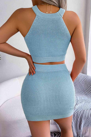 Heart Knitted Sleeveless Crop Top and Skirt Set-MXSTUDIO.COM