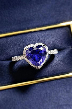 Heart-Shaped 2 Carat Blue Moissanite Platinum-Plated Ring - MXSTUDIO.COM