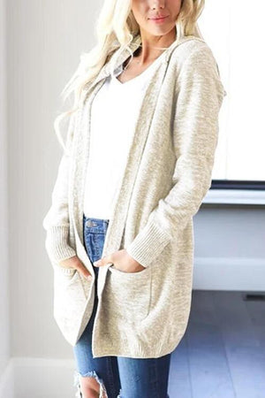 Heathered Open Front Long Hooded Cardigan-MXSTUDIO.COM