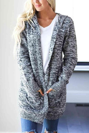 Heathered Open Front Long Hooded Cardigan-MXSTUDIO.COM
