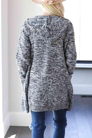 Heathered Open Front Long Hooded Cardigan-MXSTUDIO.COM