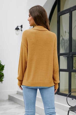 Hello Fall Long Sleeve Knit Mock Neck Sweater-MXSTUDIO.COM