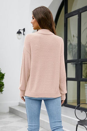 Hello Fall Long Sleeve Knit Mock Neck Sweater-MXSTUDIO.COM