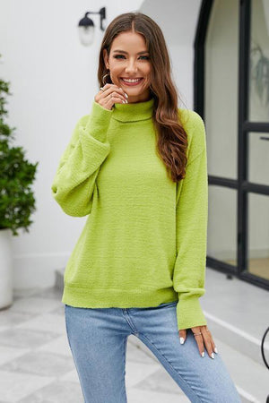 Hello Fall Long Sleeve Knit Mock Neck Sweater-MXSTUDIO.COM