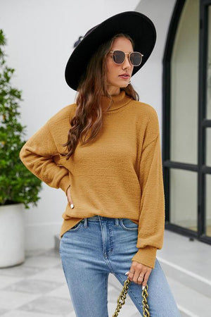 Hello Fall Long Sleeve Knit Mock Neck Sweater-MXSTUDIO.COM