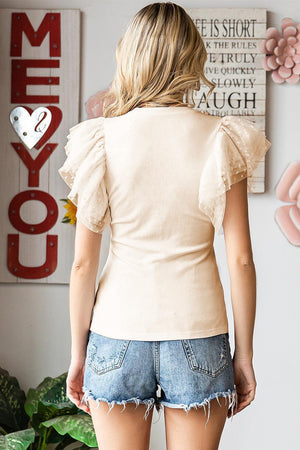 Hey Pretty Polka Dot Lace Flutter Sleeve Blouse - MXSTUDIO.COM