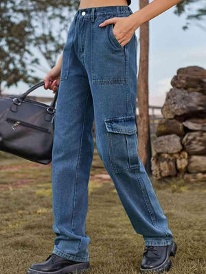 High Waist Straight Leg Cargo Pants Jeans - MXSTUDIO.COM