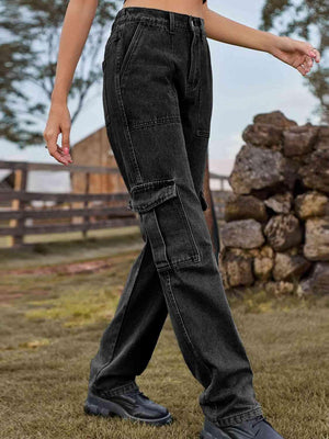 High Waist Straight Leg Cargo Pants Jeans - MXSTUDIO.COM