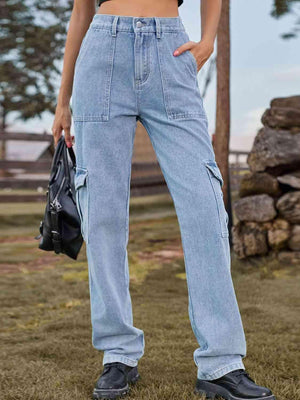 High Waist Straight Leg Cargo Pants Jeans - MXSTUDIO.COM
