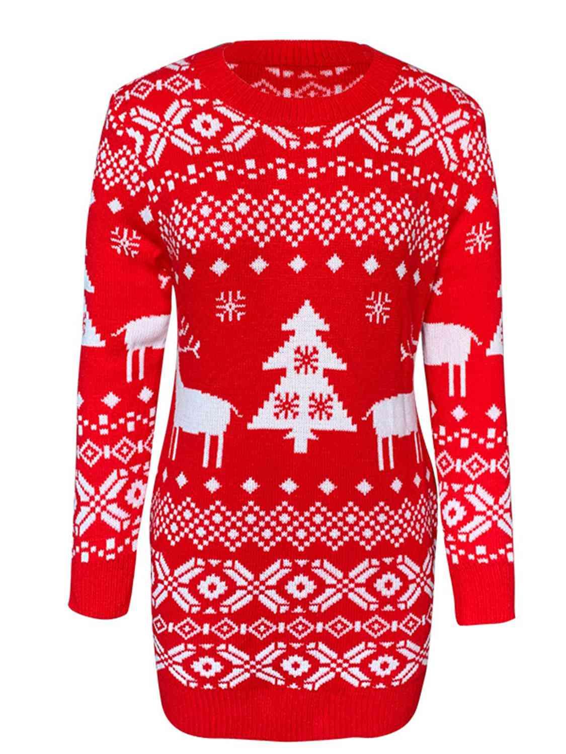 Holiday Babe Long Sleeve Christmas Sweater Dress-MXSTUDIO.COM