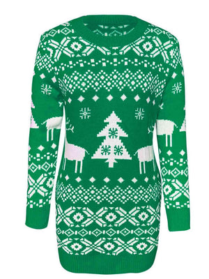 Holiday Babe Long Sleeve Christmas Sweater Dress-MXSTUDIO.COM