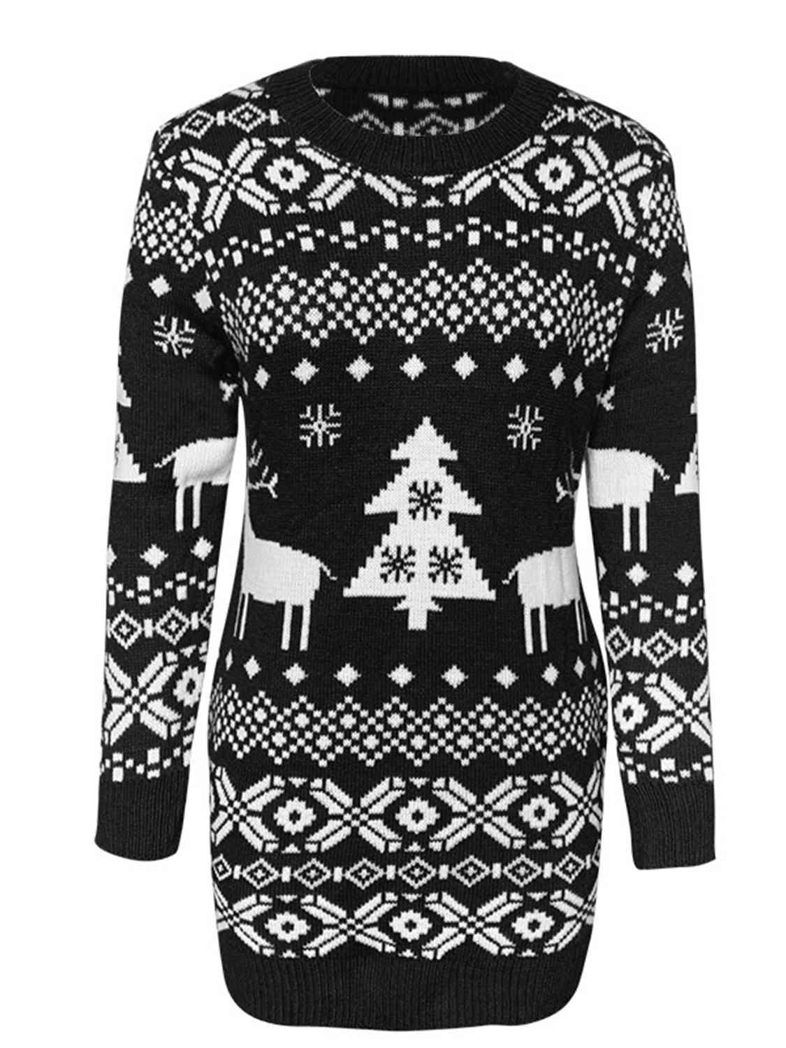 Holiday Babe Long Sleeve Christmas Sweater Dress-MXSTUDIO.COM