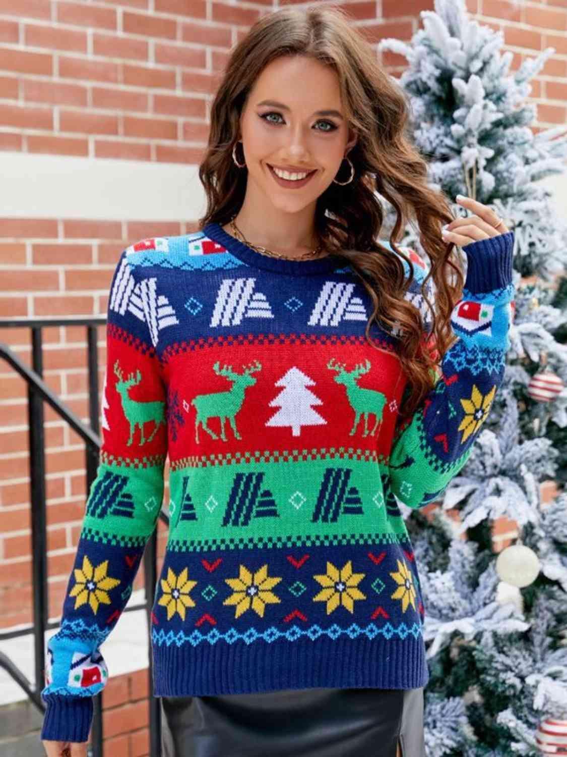 Holiday Warmth Navy Christmas Sweater - MXSTUDIO.COM