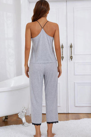 Home Like Cami and Lace Trim Pants Set - MXSTUDIO.COM