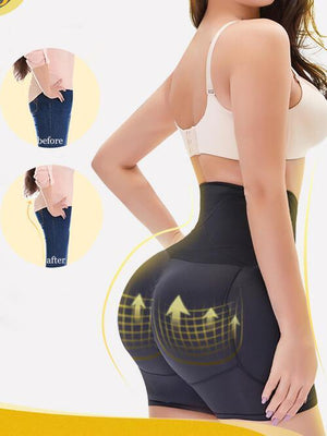 a woman in high waist shorts and a bra