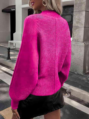 Horizontal Ribbing Crew Neck Knit Sweater-MXSTUDIO.COM